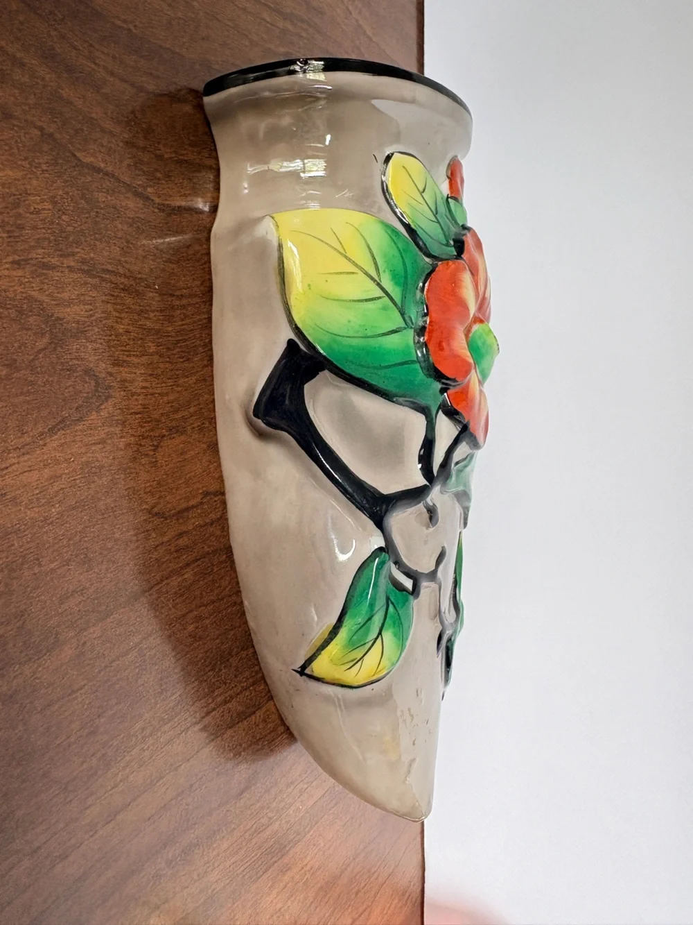 Vintage Hand Painted Ceramic Wall Pocket Vase - Made in Japan